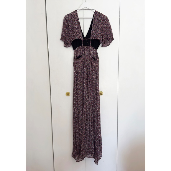 BA&SH Open-Back Metallic Printed Chiffon Maxi Dress M - Picture 9 of 10